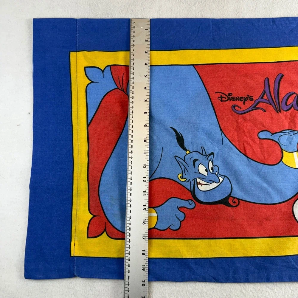 Vintage Disney Aladdin Pillowcase Genie Abu Double Sided Standard Blue 90s
